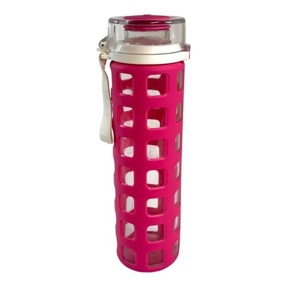 Ello BPA-Free Syndicate Glass Water Bottle w Pink Silicone Sleeve Leak-Proof Lid - Picture 1 of 5